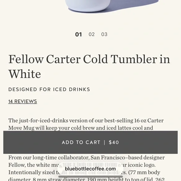 Blue bottle Fellow Carter Cold Tumbler in White - Picture 4 of 4
